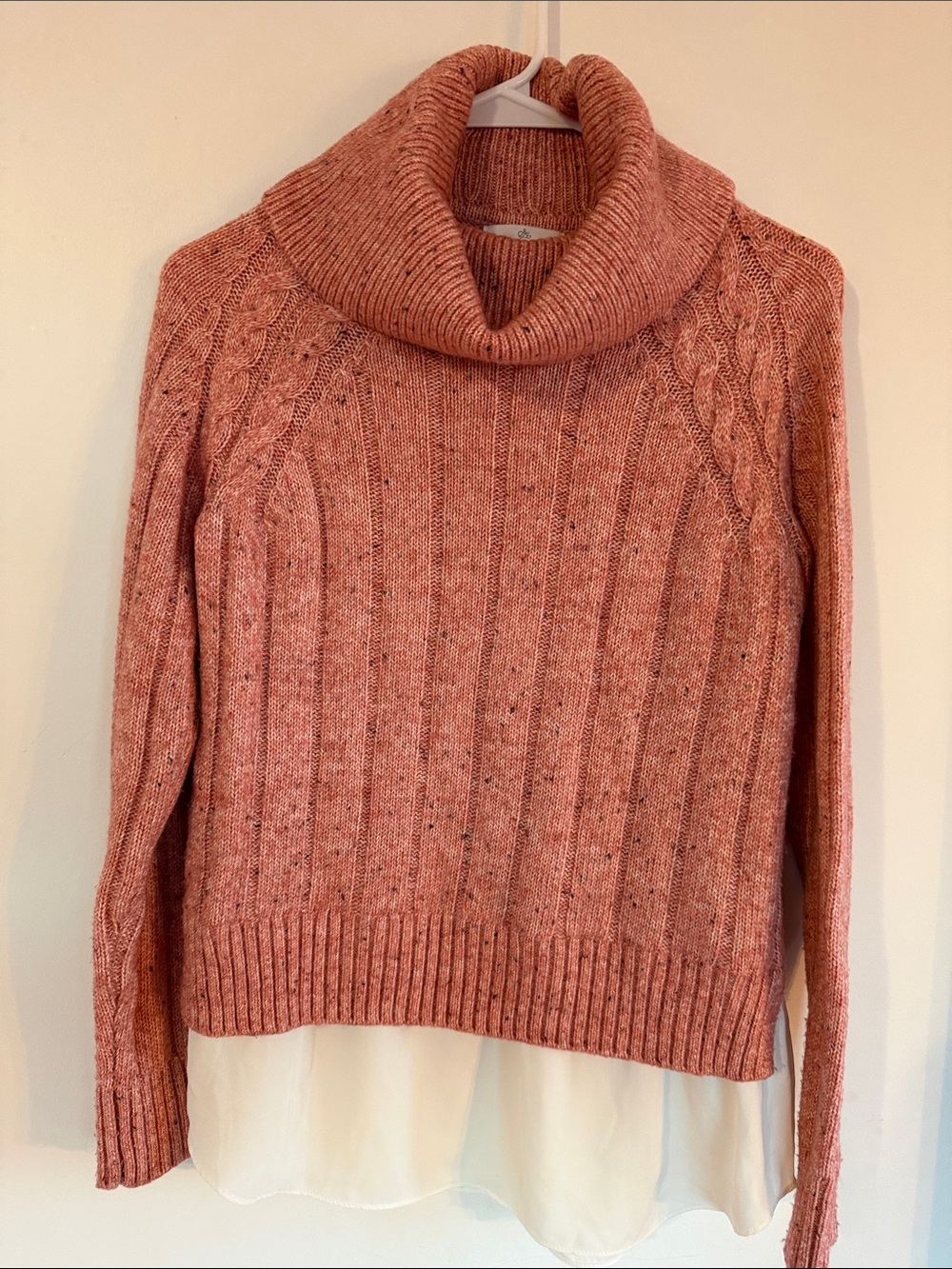 Cozy Cable Cowl-Neck Sweater in Dusty Rose